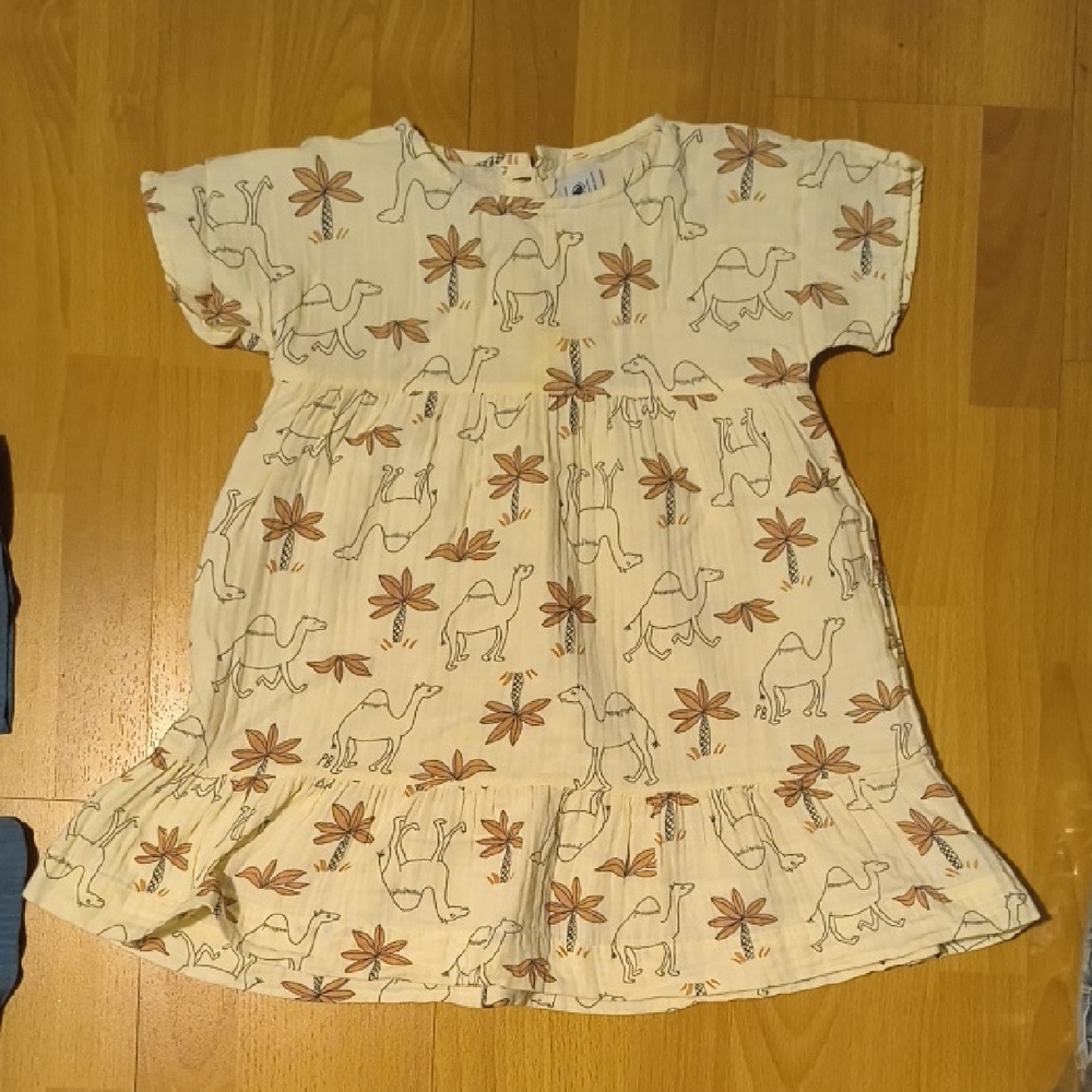 Petit Bateau | Cream and Brown Kids Casual Dress